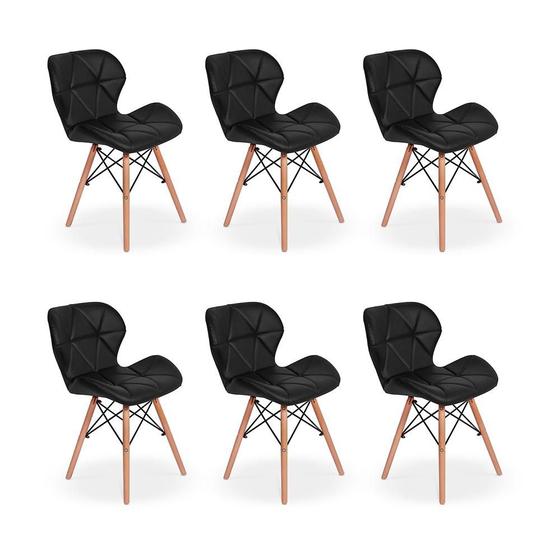 Imagem de Kit 06 Cadeiras Charles Eames Eiffel Slim Wood Estofada - Preta