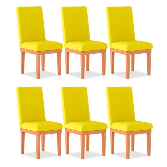 Imagem de Kit 06 Cadeiras de Cozinha Alice Reforçada Suede Amarelo - Madeira Prima Deccor