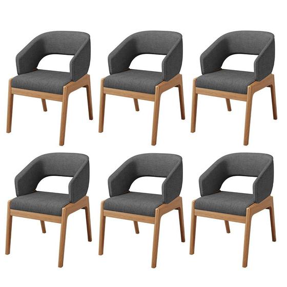 Imagem de Kit 06 Cadeiras de Jantar e Estar Living Estofada Lince L02 Linho Cinza Escuro - Lyam Decor