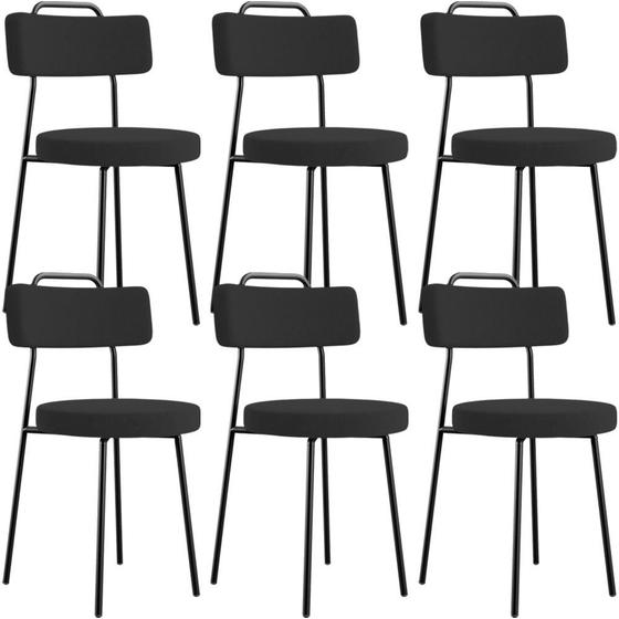 Imagem de Kit 06 Cadeiras Decorativas Estofada Para Sala De Jantar Barcelona L02 Bouclê Preto - Lyam Decor