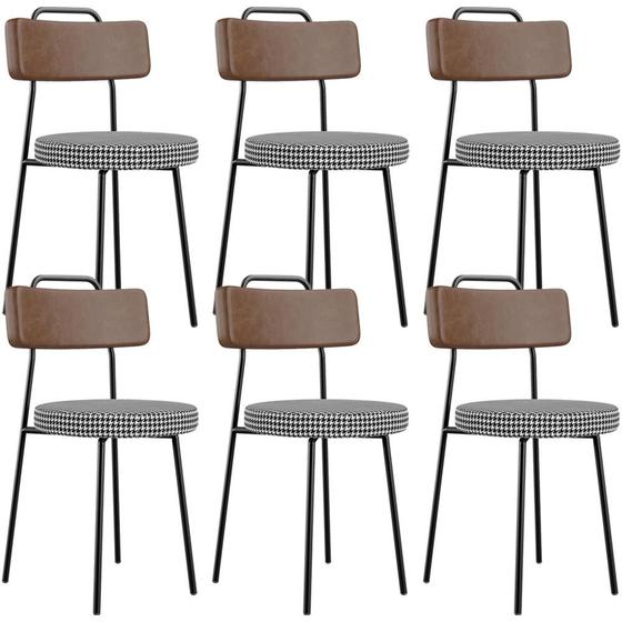 Imagem de Kit 06 Cadeiras Decorativas Estofada Sala Jantar Barcelona L02 material sintético Marrom Pied Poule - Lyam