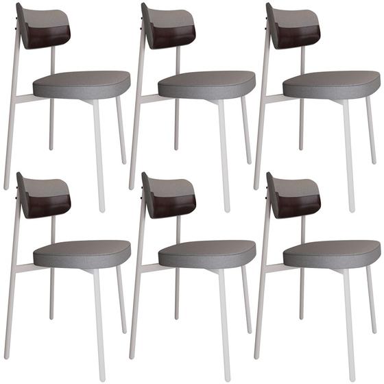 Imagem de Kit 06 Cadeiras Estofada Para Sala de Jantar Astrid Branco C01 Linho Cinza material sintético Café - Lyam Decor