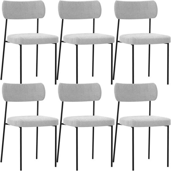 Imagem de Kit 06 Cadeiras Estofadas Para Sala De Jantar Melina L02 Bouclê Cinza - Lyam Decor