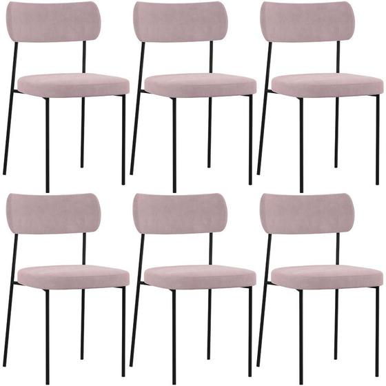 Imagem de Kit 06 Cadeiras Estofadas Para Sala De Jantar Melina L02 Suede Rosê - Lyam Decor