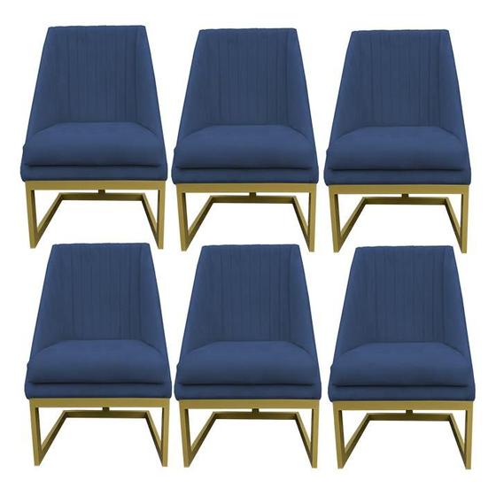 Imagem de Kit 06 Cadeiras Para Sala De Jantar Ana Base de ferro Suede Azul Marinho - D'Classe Decor