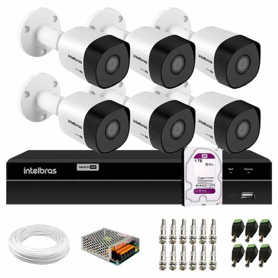 Imagem de Kit 06 Câmeras Intelbras HD 720p VHD 3130 B G6 DVR Intelbras MHDX 1308 8 Canais HD Interno WD Purple 1TB