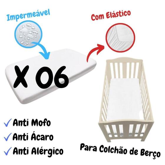 Imagem de Kit 06 Capa Impermeável Protetor Colchão De Berço Branco