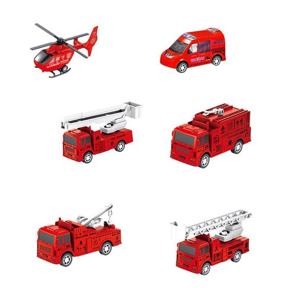 Imagem de Kit 06 Carrinhos Bombeiros Miniatura Resgate e Helicóptero