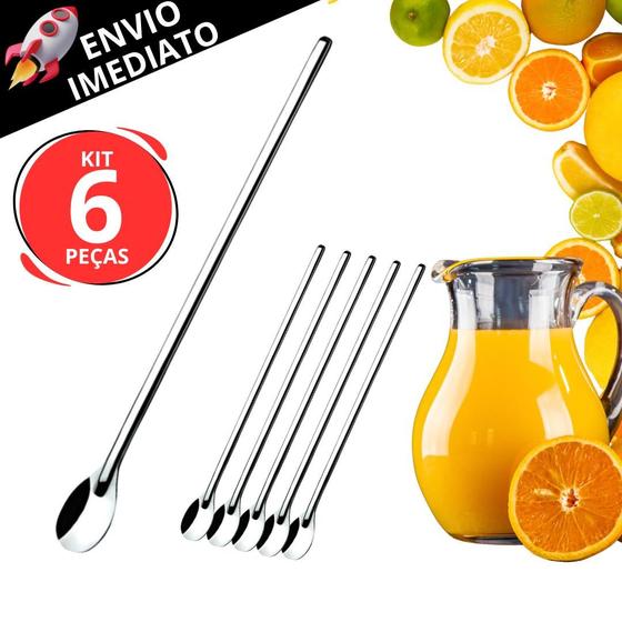 Imagem de Kit 06 Colher Para Suco Bailarina em Inox Barman Drinks Caipirinha Colher Grande Para Jarras