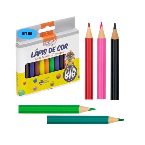 Imagem de KIT 06 Lápis de Cor Big Curto Triangular 12 Cores - BRW