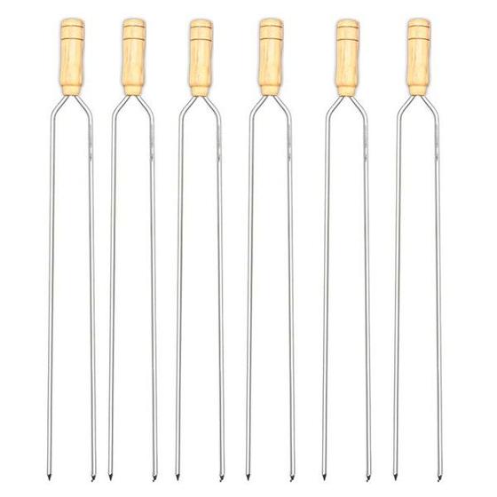 Imagem de Kit 06 Pçs Espeto Churrasco Aço Galvanizado Duplo  95 Cm Cabo Madeira 