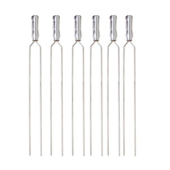 Imagem de Kit 06 Peças Espeto Churrasco Aço Inox Duplo  85 Cm Cabo Madeira Revestido Alumínio
