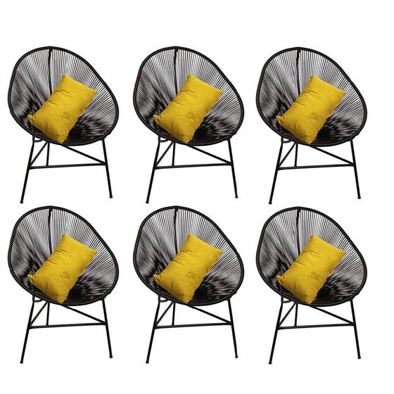 Imagem de Kit 06 Poltrona Cadeira Acapulco Plus com Almofada Quadrado Preto material sintético Amarelo - Ahazzo Móveis