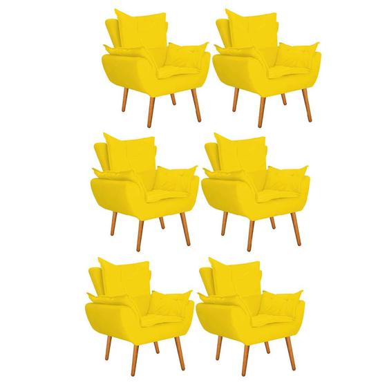 Imagem de Kit 06 Poltrona Cadeira Decorativa  Apollo Sala de Estar Recepção Escritório material sintético Amarelo - Damaffê Móveis