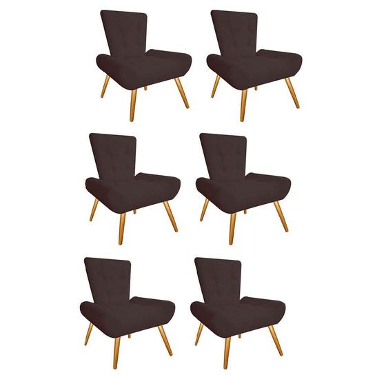 Imagem de Kit 06 Poltrona Cadeira Decorativa Nani Sala de Estar Recepção Escritório Suede Marrom - Damaffê Móveis