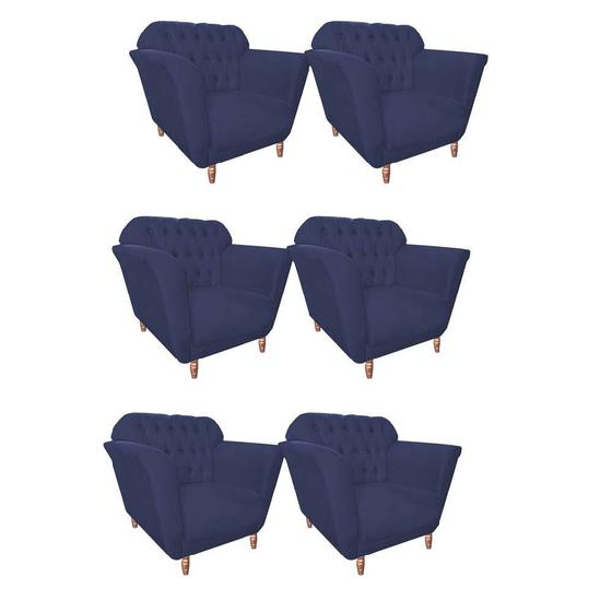 Imagem de Kit 06 Poltrona Cadeira Decorativa  Ster com Capitone  Sala de Estar Recepção Escritório Suede Azul Marinho - KDAcanto Móveis