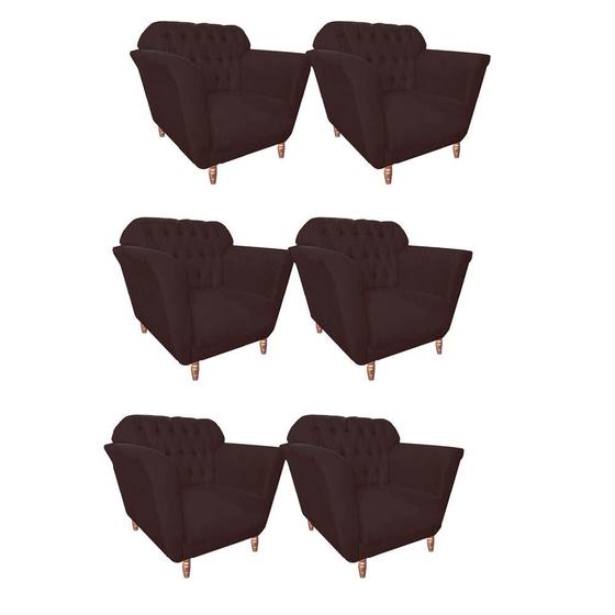 Imagem de Kit 06 Poltrona Cadeira Decorativa  Ster com Capitone  Sala de Estar Recepção Escritório Tecido Sintético Marrom - KDAcanto Móveis