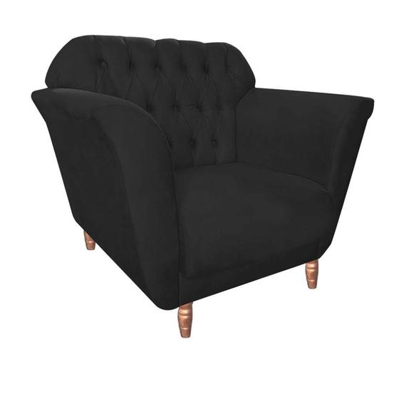 Imagem de Kit 06 Poltrona Cadeira Decorativa  Ster com Capitone  Sala de Estar Recepção Escritório Tecido Sintético Preto - KDAcanto Móveis