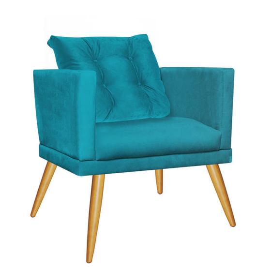 Imagem de Kit 06 Poltrona Cadeira Milena Confort Com almofada Sala Recepção Escritório Pé Madeira Suede Azul Turquesa - DAMAFFÊ MÓVEIS