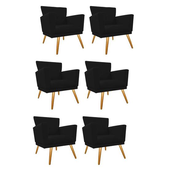 Imagem de Kit 06 Poltrona Cadeira Mind Decorativa Recepção Sala De Estar Suede Preto - DAMAFFÊ MÓVEIS