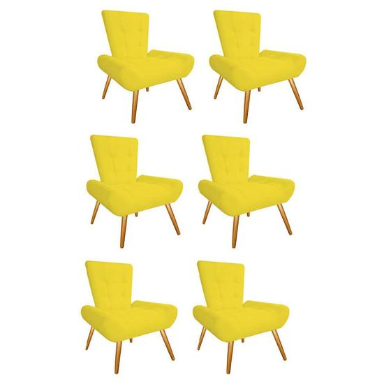 Imagem de Kit 06 Poltrona Cadeira Nani Decorativa Recepção Sala De Estar Suede Amarelo - DAMAFFÊ MÓVEIS