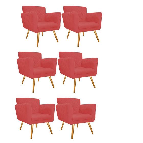 Imagem de Kit 06 Poltronas Cadeira Decorativa Cloe  Pé Palito Para Sala de Estar Recepção Escritório Suede Vermelho - KDAcanto Móveis