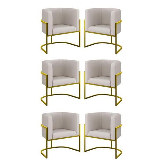 Imagem de Kit 06 Poltronas Lua Sala Decorativa Base Ferro Gold material sintético