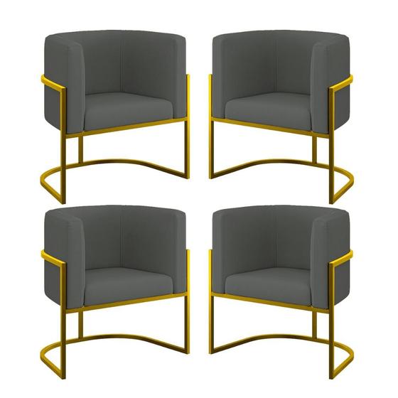 Imagem de Kit 06 Poltronas Lua Sala Decorativa Base Ferro Gold Veludo