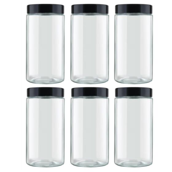 Imagem de Kit 06 Pote 1,6L Recipiente Vidro Redondo Invicta Preto