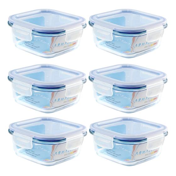 Imagem de Kit 06 Potes Herméticos 520ml Tampa Com Trava Retangular