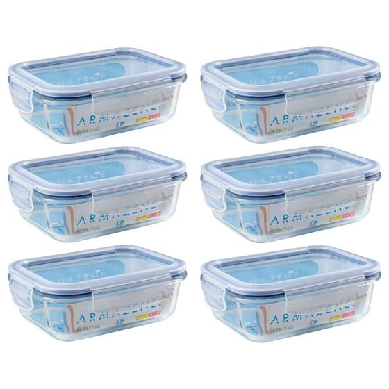 Imagem de Kit 06 Potes Herméticos 640ml Tampa Com Trava Retangular