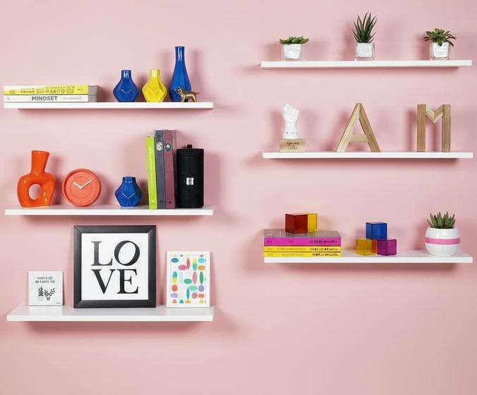 Imagem de Kit 06 Prateleiras 50x15cm MDF Quarto Sala Cozinha Banheiro Decoração