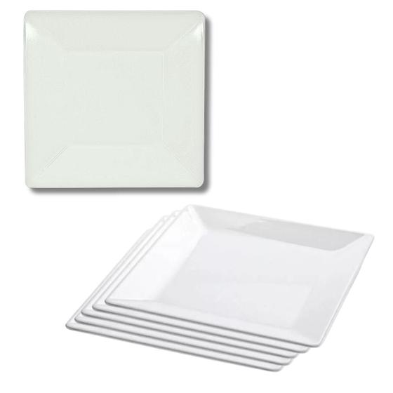 Imagem de Kit 06 Prato Raso Quadrado Branco de Melamina 20cm Leve Plástico Resistente - Bestfer