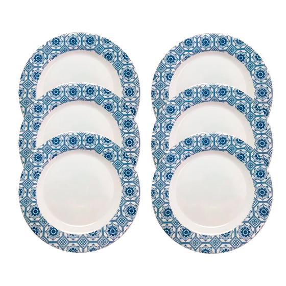 Kit 06 Pratos Rasos Decorados Melamina 25cm Branco - 1010COR Menor preço em Kit 06 Pratos Rasos Decorados Melamina 25cm Branco - 1010COR