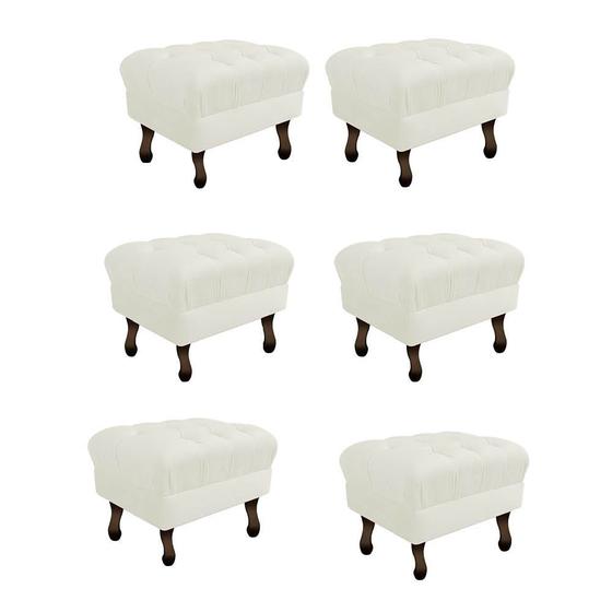 Imagem de Kit 06 Puff Retrô Capitonê Decorativo  Pé em Madeira Sala de Estar Recepção Escritório Suede Bege - KDAcanto Móveis