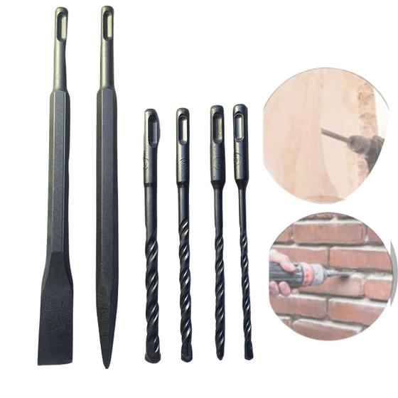 Imagem de Kit 06 Sds Plus P/ Bosch Makita Ponteiro Talhadeiras Brocas