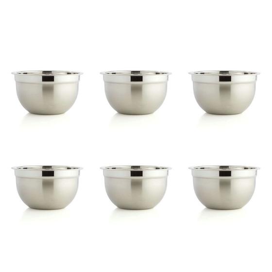 Imagem de Kit 06 Tigela Mixing Bowl em Aço Inoxidável Profissional Fundo Multiuso 22 x 12 cm Gourmet