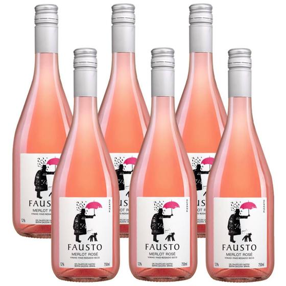 Imagem de Kit 06 Unidades Vinho Fausto de Pizzato Merlot Rosé 750ml