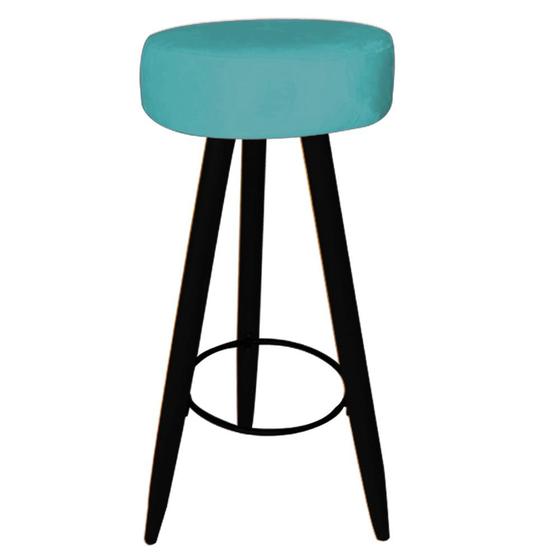 Imagem de Kit 07 Banqueta Alta Flora Pés Palito em Madeira Preto  Bar Bistrô Cozinha  material sintético Turquesa - KDAcanto Móveis