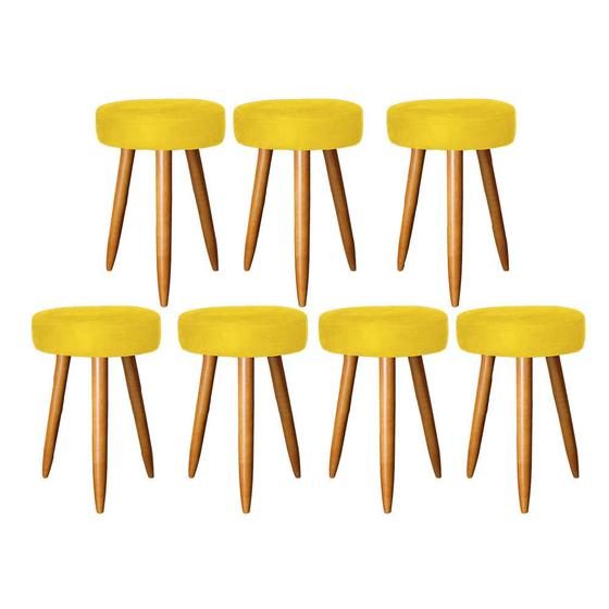 Imagem de Kit 07 Banqueta Alta Julia 50cm Bar Cozinha Balcão Bistrô Pé Palito Caramelo Suede Amarelo - Ahz Móveis