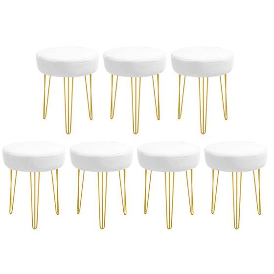 Imagem de Kit 07 Banqueta Alta Julia Industrial 55cm Ferro Dourado Suede Branco - Ahz Móveis