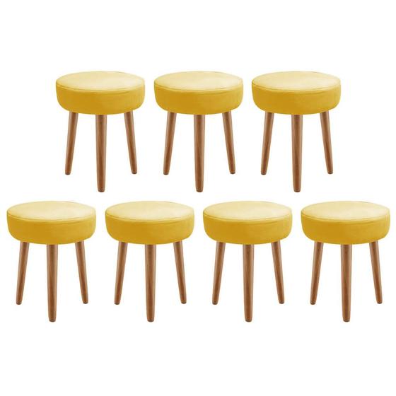 Imagem de Kit 07 Banqueta Alta Julia Industrial 55cm Pé Palito Carvalho Suede Amarelo - Ahz Móveis