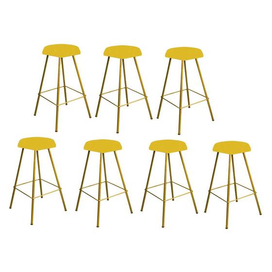 Imagem de Kit 07 Banqueta Alta Lari Eiffel Hexágono Cozinha Bar Balcão Bistrô Ferro Dourado material sintético Amarelo - Ahazzo Móveis