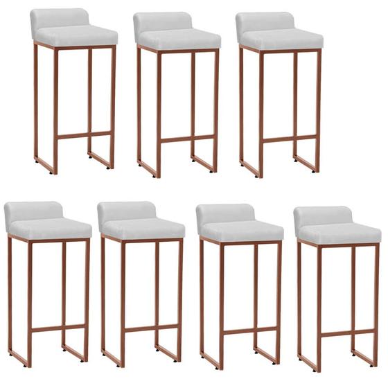 Imagem de Kit 07 Banqueta Alta Mia Com Encosto Cozinha Bistrô Bar Balcão Ferro Bronze material sintético Branco - Ahazzo Móveis