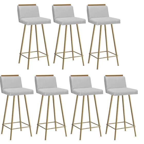 Imagem de Kit 07 Banquetas Com Encosto Menne Eiffel Bistrô Cozinha Aplique Ferro Dourado material sintético Branco  - Ahz Móveis