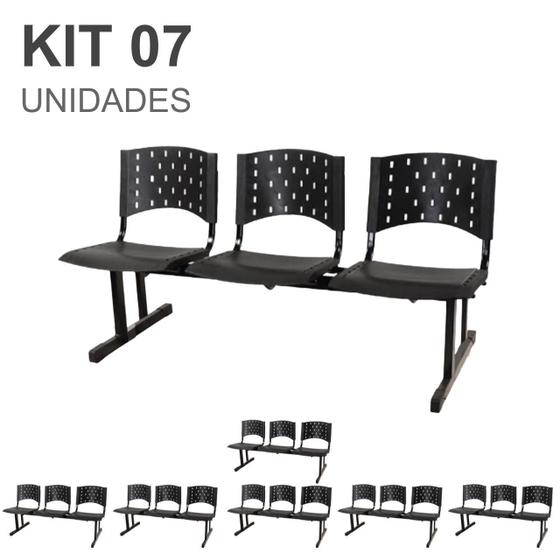 Imagem de Kit 07 Cadeiras longarinas PLÁSTICAS 03 Lugares - Cor PRETO - REALPLAST - 23005