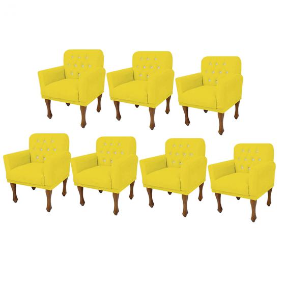 Imagem de Kit 07 Poltrona Cadeira Decorativa  Mona com Strass Sala de Estar Recepção Escritório material sintético Amarelo - Damaffê Móveis