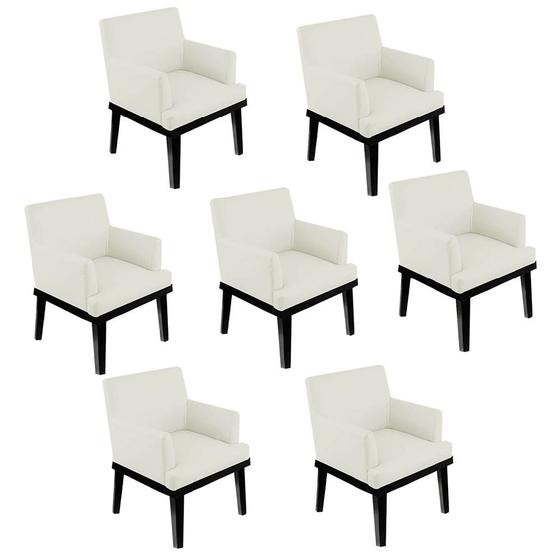 Imagem de Kit 07 Poltrona Cadeira Decorativa  Vitória Pés Madeira Sala de Estar Recepção Escritório Consultório material sintético Bege - Damaffê Móveis