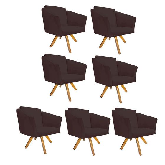Imagem de Kit 07 Poltrona Cadeira Decorativa  Win Base Giratória Sala de Estar Recepção Escritório Suede Marrom - Damaffê Móveis