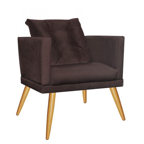 Imagem de Kit 07 Poltrona Cadeira Milena Confort Com almofada Sala Recepção Escritório Pé Carvalho Suede Marrom - DAMAFFÊ MÓVEIS